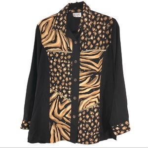 Vintage Black Mixed Animal Print Blouse